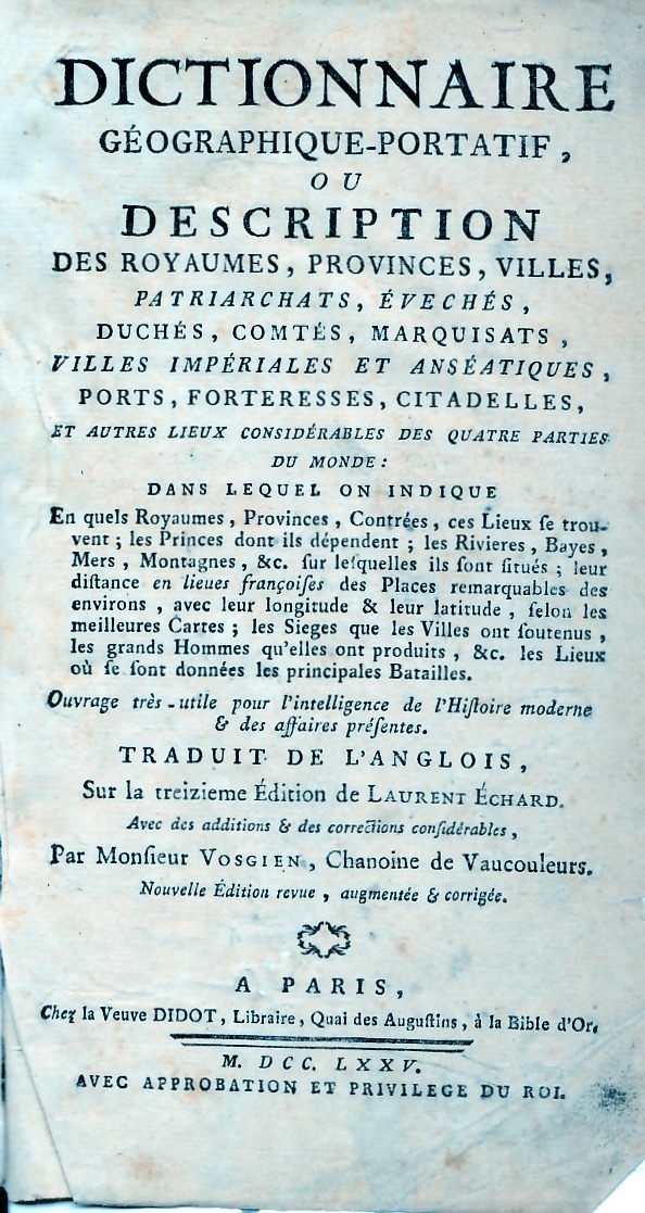 Dictionnaire géographique portatif.